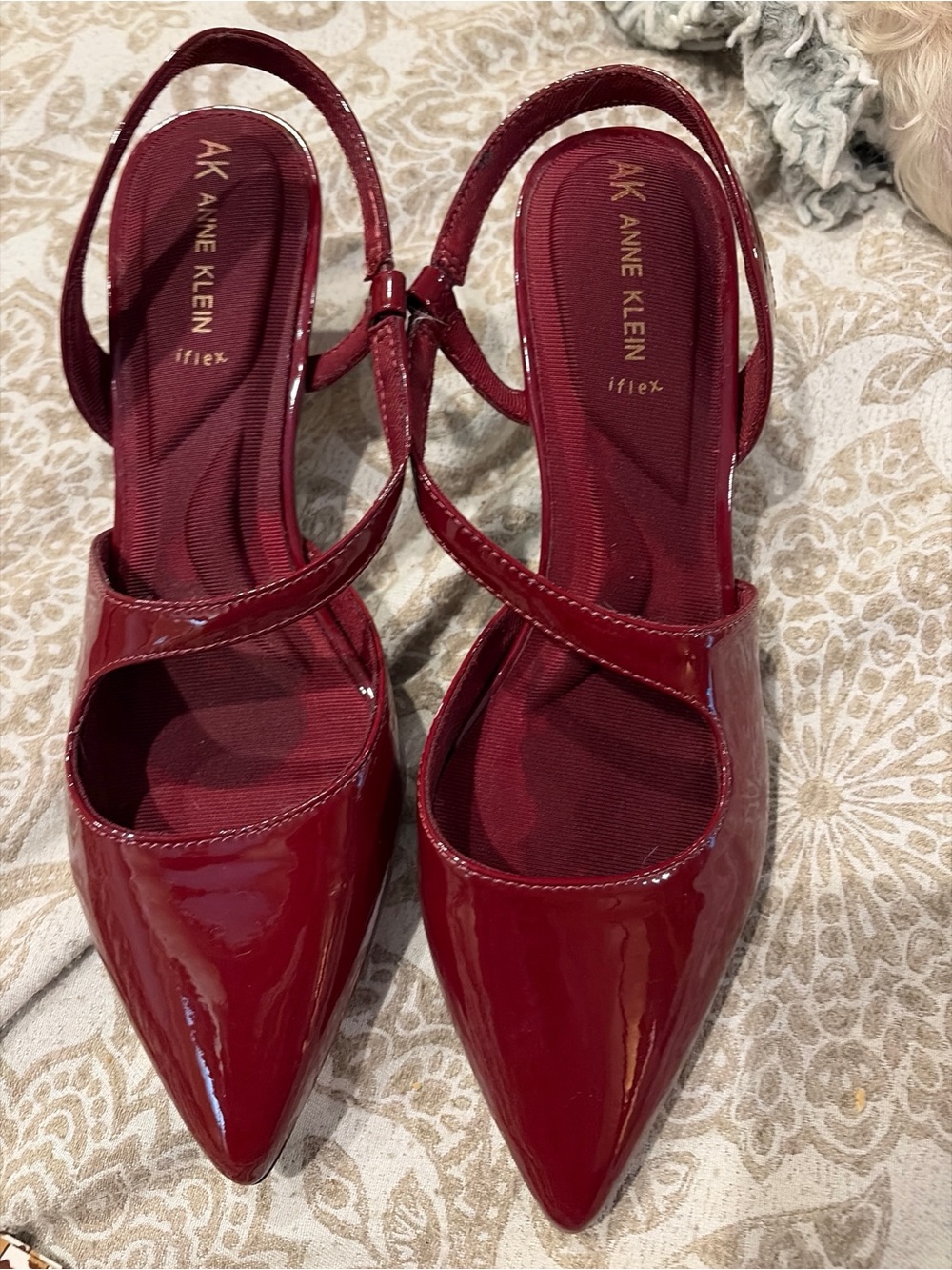 Anne Klein iflex Burgundy Patent Pointed-Toe Slingback Pumps